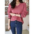 Tall Size Contrast-trim V-neck Sweater