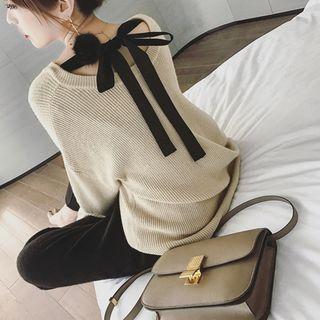 Long-sleeve Ribbon Back Knit Top