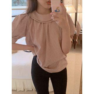 Round-collar Gingham Top One Size