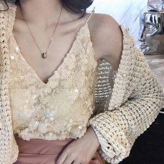 Sequined Sleeveless Top As Figure - One Size