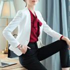 Set: Long-sleeve Blouse + Slim-fit Dress Pants + Single-buttoned Blazer