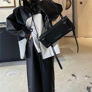 Two Tone Faux Leather Zip-up Jacket Black & White - M