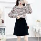 Set: Loose-fit Striped Sweater + A-line Skirt
