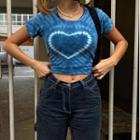 Short Sleeve Heart Print Tie-dyed Crop Top