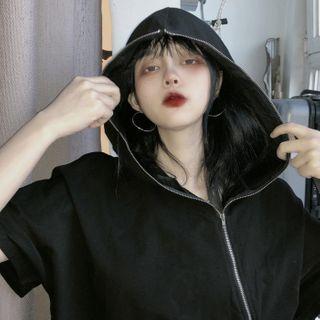 Elbow-sleeve Irregular Hooded A-line Mini Dress As Shown In Figure - One Size