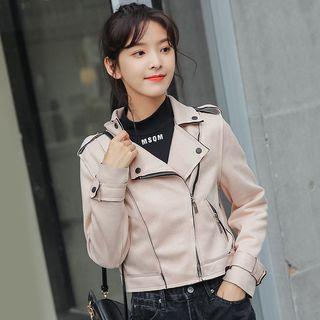 Faux Suede Side-zip Biker Jacket