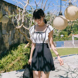 Two-tone Ruffle Trim Swimdress