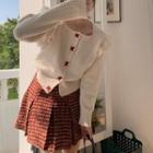 Ruffle Cardigan / Plaid Mini Pleated Skirt