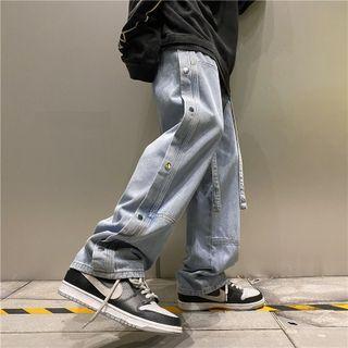 Snap Button Straight Leg Jeans