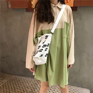 Color Block Long-sleeve Polo Shirt Dress