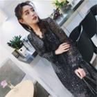 Star Print Long Sleeve Chiffon Dress