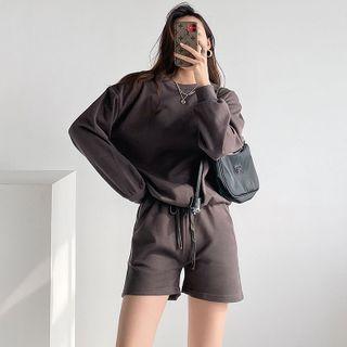 Set: Plain Loose Sweatshirt + Straight-cut Shorts In 6 Colors