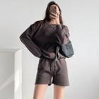 Set: Plain Loose Sweatshirt + Straight-cut Shorts In 6 Colors