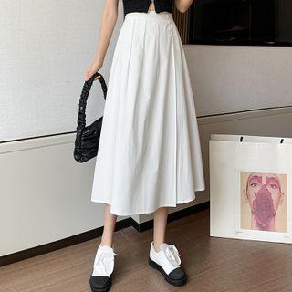 High-waist Plain Buttoned A-line Skirt