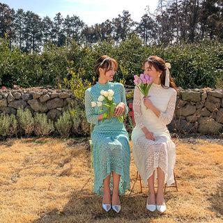 High-neck Lace Maxi Mermaid Dress
