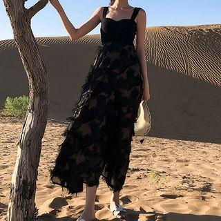 Fringed Zip-back Sleeveless A-line Maxi Dress