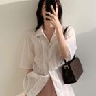 Loose-fit Textured Shirt Ivory - One Size