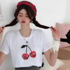 Short-sleeve Cherry Sequin T-shirt White - One Size
