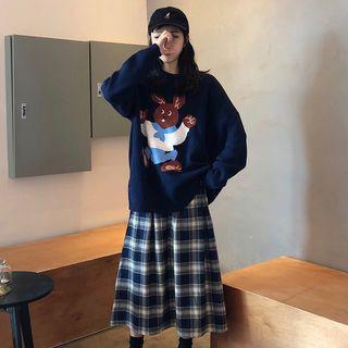 Rabbit Sweater / Plaid Midi Skirt
