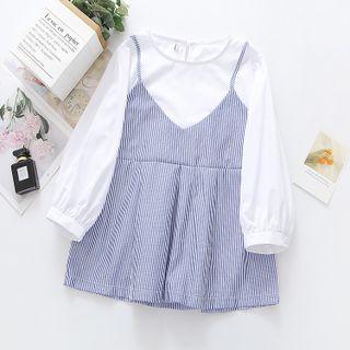 Balloon-sleeve Mock Two-piece Blouse White - One Size