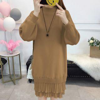 Mock Neck Paneled Sweater Dress