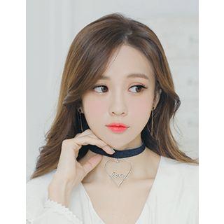 Lettering Heart Pendant Denim Choker
