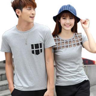 Couple Short-sleeve Mesh Panel T-shirt