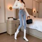High Waist Asymmetrical Slim Fit Jeans