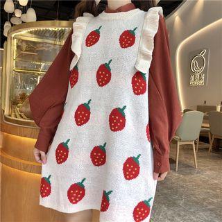 Stand Collar Shirt / Sleeveless Strawberry Dress