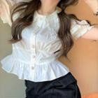 Short-sleeve Lace Collar Button-up Blouse White - One Size