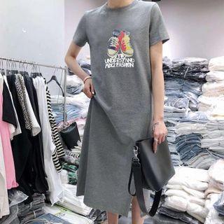 Short-sleeve Side-slit Long T-shirt Dress