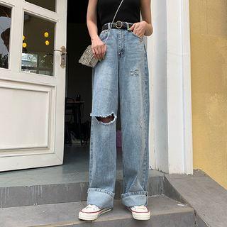 High-waist Ripped Demin Pants