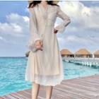 Long-sleeve A-line Dress Almond - One Size