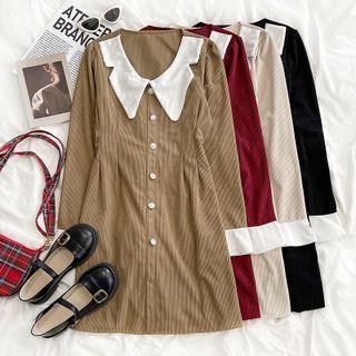 Long-sleeve Peter Pan Collar Corduroy Dress