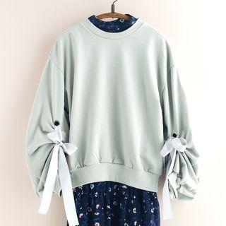 Ribbon Detail Lantern-sleeve Pullover