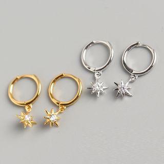 Sterling Silver Rhinestone Star Drop Earrings