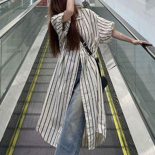 Short-sleeve Striped Oversized Midi Shirt Dress Off-white - One Size