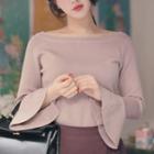 Bell-sleeve Boatneck Knit Top