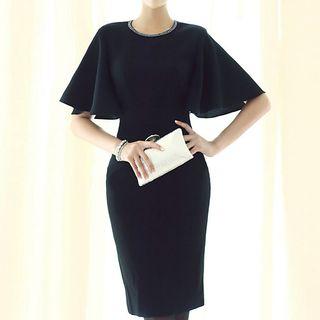 Rhinestone Elbow Sleeve Dress