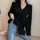 Distressed Jacquard Sweater Black - One Size