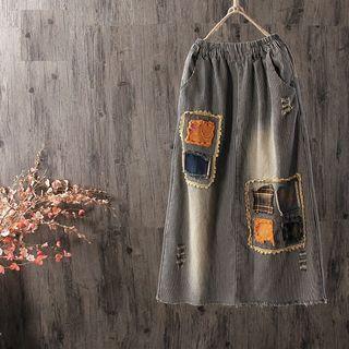 Patchwork Striped Midi Skirt