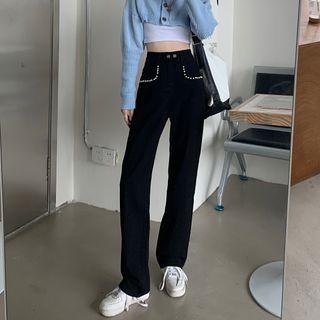 Studded High Waist Wide Leg Jeans