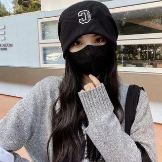 Letter Applique Ribbed Beanie