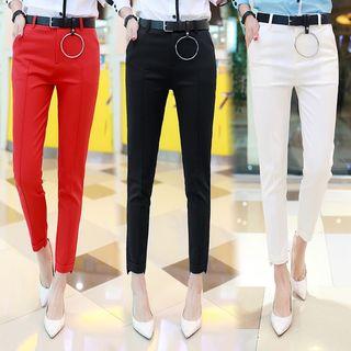 Cropped Slim Fit Pants With Metal Ring Detail