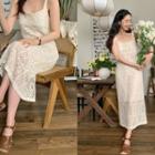 Sleeveless Pointelle-lace Long Dress Cream - One Size