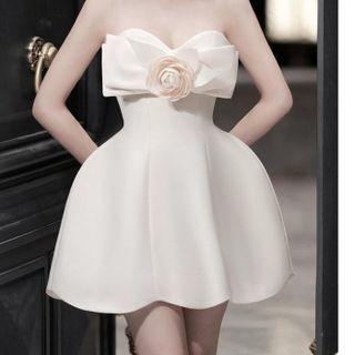 Strapless Floral A-line Evening Dress