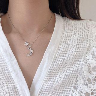 Moon Star Rhinestone Necklace Necklace - Star & Moon - One Size