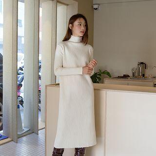High-neck Long Rib-knit Dress