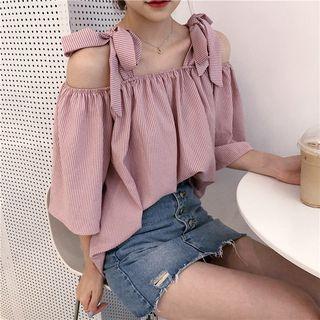 Elbow-sleeve Cold-shoulder Top