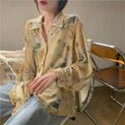 Long-sleeve Floral Printed Chiffon Shirt As Shown In Figure - One Size
